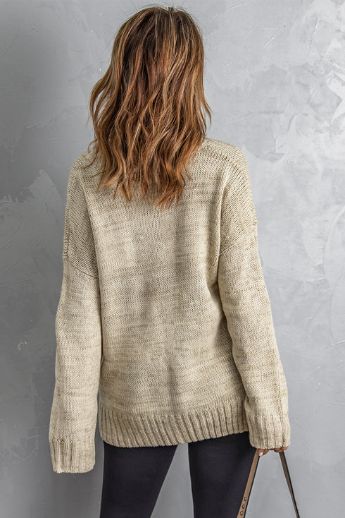 V Neck Drop Shoulder Knitted Sweater